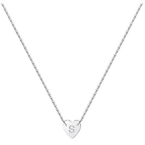 Turandoss Tiny Initial Heart Necklace - 14K Gold Filled Handmade Double Side Engraved Hammered Heart Initial Necklace Gift for Women Girls Jewelry