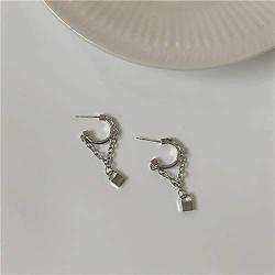 Unique Simulated Miniature Chain Necklace Shape Drop Stud Earring Lifelike Lock Necklace Dangle Earrings for Women Girls Teens Friendship Anniversary Party Hypoallergenic Decoration Jewelry Gifts