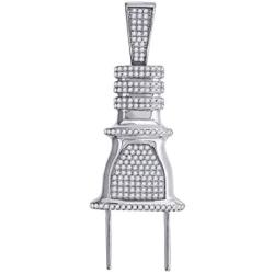 925 Sterling Silver Mens Round CZ Cubic Zirconia Simulated Diamond Two Pin Plug Charm Pendant Necklace Jewelry Gifts for Men