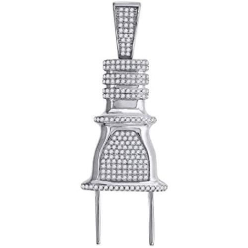 925 Sterling Silver Mens Round CZ Cubic Zirconia Simulated Diamond Two Pin Plug Charm Pendant Necklace Jewelry Gifts for Men