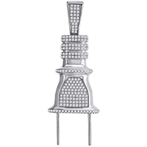925 Sterling Silver Mens Round CZ Cubic Zirconia Simulated Diamond Two Pin Plug Charm Pendant Necklace Jewelry Gifts for Men 925 Sterling Silver Mens Round CZ Cubic Zirconia Simulated Diamond Two Pin Plug Charm Pendant Necklace Jewelry Gifts for Men