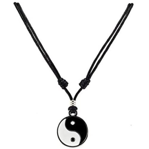 BlueRica Yin Yang Pendant on Adjustable Black Rope Cord Necklace