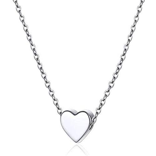 Bix Tiny Heart Choker Silver Necklace Fashion Jewelry Sterling Silver Plated Necklace Pendant Necklace Jewelry for Women and Girls (Silver)