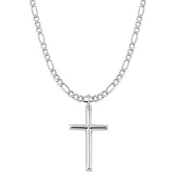 Verona Jewelers Mens and Womens 24'' Sterling Silver 3MM Figaro Chain Necklace Traditional Cross Pendant, Cross Necklace for Men, 925 Cross Necklace, 24 Inch Pendant Necklace