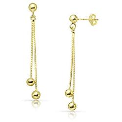 SolidSilver - Sterling Silver Double Long Chain Ball Drop Dangle Stud Earrings | Sterling Silver or Yellow Gold Dipped