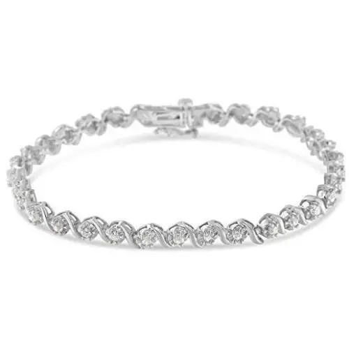 .925 Sterling Silver 1.0 Cttw Diamond Spiral Wave S-Link 7'' Tennis Bracelet - Choice of White (I-J / I3) or Color-Enhanced Blue (I1-I2) Diamonds .925 Sterling Silver 1.0 Cttw Diamond Spiral Wave S-Link 7'' Tennis Bracelet - Choice of White (I-J / I3) or Color-Enhanced Blue (I1-I2) Diamonds