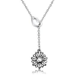 YOUCANDOIT2 Sunflower Garden Flowers Y Necklace Gardener Jewelry Stainless Steel Heart Shaped Initial Letters A-Z