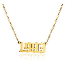 EXGOX Birth Year Number Pendant Necklace for Women and Girls Stainless Steel Old English Friendship Necklace Anniversary Birthday Jewelry 1990-2010