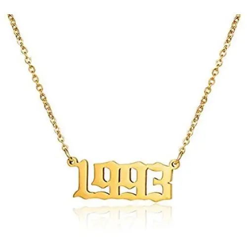 EXGOX Birth Year Number Pendant Necklace for Women and Girls Stainless Steel Old English Friendship Necklace Anniversary Birthday Jewelry 1990-2010
