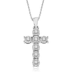 NATALIA DRAKE 1/10 Cttw Diamond Christian Cross Necklace for Women in Sterling Silver (Color J-K / Clarity I3)