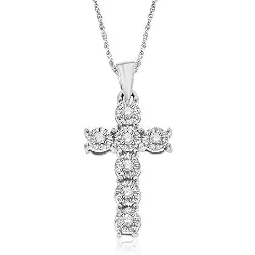 NATALIA DRAKE 1/10 Cttw Diamond Christian Cross Necklace for Women in Sterling Silver (Color J-K / Clarity I3) NATALIA DRAKE 1/10 Cttw Diamond Christian Cross Necklace for Women in Sterling Silver (Color J-K / Clarity I3)