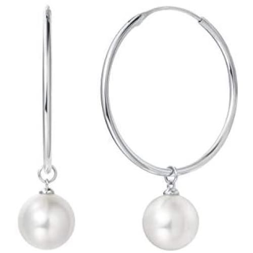 FANCIME White/Yellow Gold Plated 925 Sterling Silver Dangle Drop Pearl Endless Hoop Earrings Dainty Fine Jewelry For Women Girls