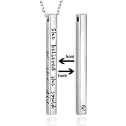 SIMPLGIRL Inspirational Bar Necklace for Women, 925 Sterling Silver OR 18K White Gold Plated Personalized Vertical Bar Necklaces 18''+ 2''