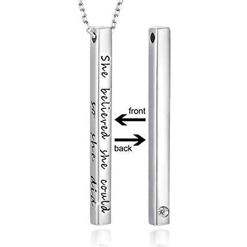 SIMPLGIRL Inspirational Bar Necklace for Women, 925 Sterling Silver OR 18K White Gold Plated Personalized Vertical Bar Necklaces 18''+ 2''