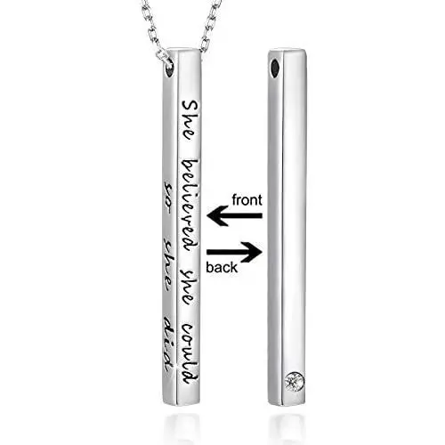 SIMPLGIRL Inspirational Bar Necklace for Women, 925 Sterling Silver OR 18K White Gold Plated Personalized Vertical Bar Necklaces 18''+ 2''