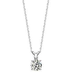 FANCIME 14k Solid White Gold Classic Round 4 Prong Solitaire 1 Carat Moissanite Simulated Diamond Pendant Necklace For Women Girls, 16'' + 2'' Extender，DEW Color VVS Clarity Moissanite