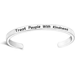 BLEOUK Inspiration Gift Encouragement Thinking Engraved Cuff Bracelets Gift for Women Girl Treat People with Kindness Bracelets