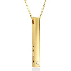 MyNameNecklace Personalized Engraved 3 Sided Vertical 3D Bar Necklace with Cubic Zircon or Diamond Pendant - Custom Jewelry Gift for Mom Wife