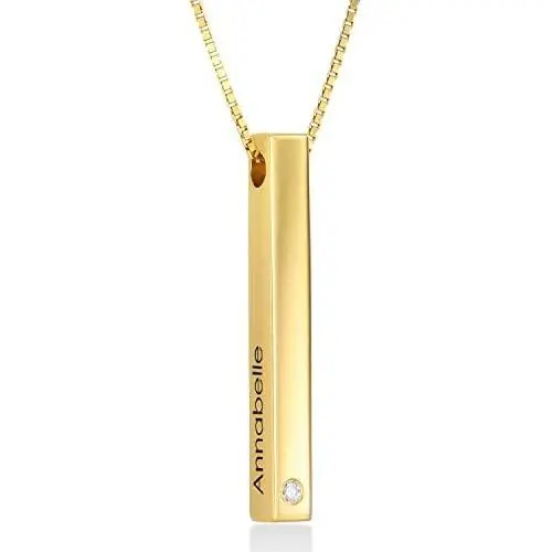 MyNameNecklace Personalized Engraved 3 Sided Vertical 3D Bar Necklace with Cubic Zircon or Diamond Pendant - Custom Jewelry Gift for Mom Wife MyNameNecklace Personalized Engraved 3 Sided Vertical 3D Bar Necklace with Cubic Zircon or Diamond Pendant - Custom Jewelry Gift for Mom Wife
