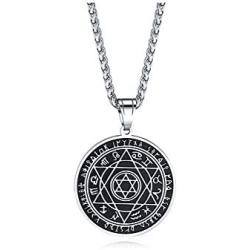 MPRAINBOW Mens Stainless Steel Talisman Seal of Solomon Viking Runes Tetragrammaton Pendant Lucky Talisman Necklace
