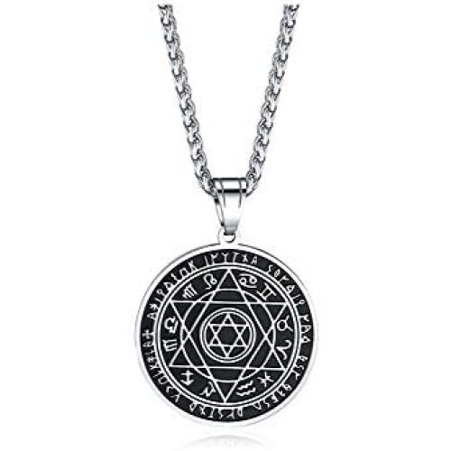 MPRAINBOW Mens Stainless Steel Talisman Seal of Solomon Viking Runes Tetragrammaton Pendant Lucky Talisman Necklace