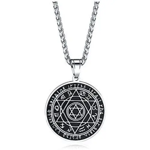 MPRAINBOW Mens Stainless Steel Talisman Seal of Solomon Viking Runes Tetragrammaton Pendant Lucky Talisman Necklace