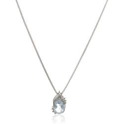 Elmas Jewelry Sterling Silver 0.03 Carat Round (I-J Color, I3 Clarity) White Diamond Created Oval Aquamarine Pendant Necklace for Women