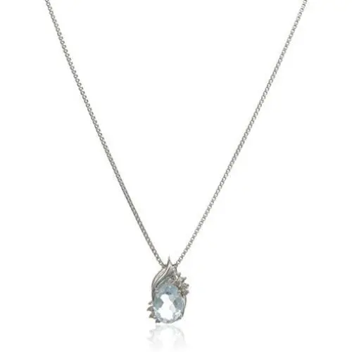Elmas Jewelry Sterling Silver 0.03 Carat Round (I-J Color, I3 Clarity) White Diamond Created Oval Aquamarine Pendant Necklace for Women Elmas Jewelry Sterling Silver 0.03 Carat Round (I-J Color, I3 Clarity) White Diamond Created Oval Aquamarine Pendant Necklace for Women