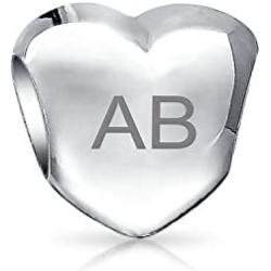 Personalize Heart Shape Floral Scroll Daughter Grandmother God Mother Charm Bead For Bracelet For Women Two Tone 14K Gold Plated .925 Sterling Silver