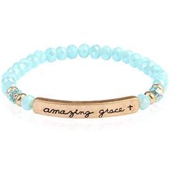 Inspiration Engraved Bar Sparkly Crystal Bead Bracelet - Religious Christian Message Stretch Strand Cuff Bangle Lord, Amazing Grace, Philippians Bible