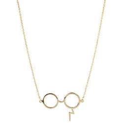 LUX ACCESSORIES Gold Tone Harry Potter Glasses Lightning Bolt Scar Necklace