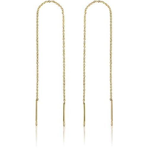 14k Gold Chain Earrings for Women | Gold Threader Earrings for Women | Gold Dangle Earrings for Women | Dangly Earrings | Long Earrings for Women | Gold Drop Earrings for Women | Celebrity Endorsed