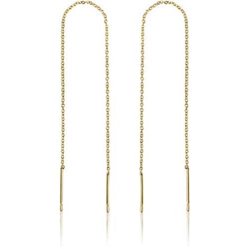 14k Gold Chain Earrings for Women | Gold Threader Earrings for Women | Gold Dangle Earrings for Women | Dangly Earrings | Long Earrings for Women | Gold Drop Earrings for Women | Celebrity Endorsed