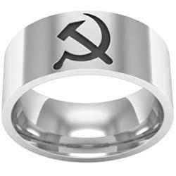 Sping Jewelry USSR Ring Hammer and Sickle for Men 8mm Soviet Communist Central Logo Titanium Steel Band Size 6-13