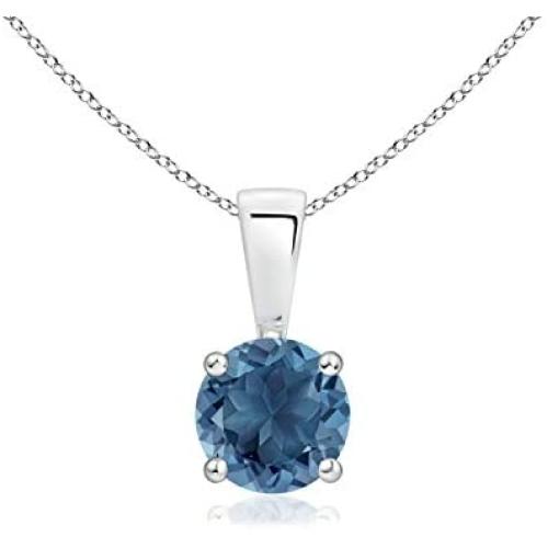 Classic Round London Blue Topaz Solitaire Pendant Necklace in Silver (5mm London Blue Topaz)