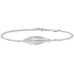AmorAime Silver Bracelet for Women Lucky Simple Feather Bracelet Love 925 Sterling Silver Adjustable Jewelry for Girls for Birthday or Mothers Day