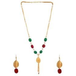 Efulgenz Indian 14 K Gold Plated Red Green Faux Ruby Emerald Pearl Beads Strand Neckalce Earrings Set Fashion Costume Jewelry