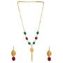 Efulgenz Indian 14 K Gold Plated Red Green Faux Ruby Emerald Pearl Beads Strand Neckalce Earrings Set Fashion Costume Jewelry