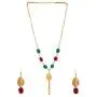 Efulgenz Indian 14 K Gold Plated Red Green Faux Ruby Emerald Pearl Beads Strand Neckalce Earrings Set Fashion Costume Jewelry