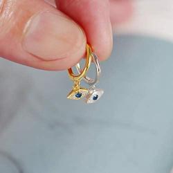 Star Huggie Hoop Earrings 925 Sterling Silver Evil Eye Spike Hoop Earring Starburst Small Dangle Hoop Earrings