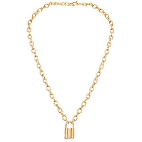 Lock Pendant Necklace Statement Long Chain Punk Multilayer Choker Necklace for Women Girls