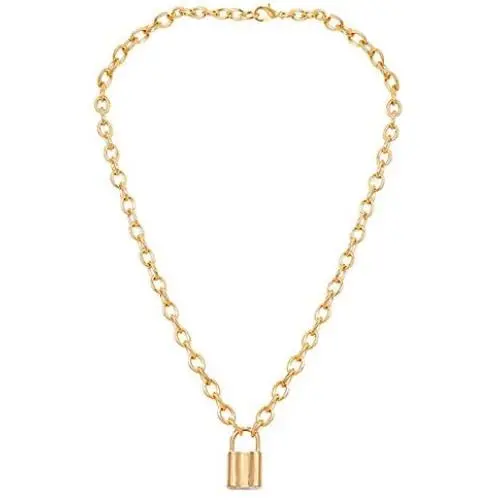 Lock Pendant Necklace Statement Long Chain Punk Multilayer Choker Necklace for Women Girls Lock Pendant Necklace Statement Long Chain Punk Multilayer Choker Necklace for Women Girls