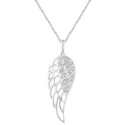 Prime and Pure 1/10 Carat tw Cubic Zirconia Angel Wing Feather Charm Necklace Pendant in 925 Sterling Silver Jewelry