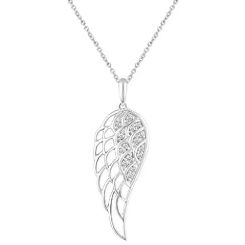Prime and Pure 1/10 Carat tw Cubic Zirconia Angel Wing Feather Charm Necklace Pendant in 925 Sterling Silver Jewelry Prime and Pure 1/10 Carat tw Cubic Zirconia Angel Wing Feather Charm Necklace Pendant in 925 Sterling Silver Jewelry