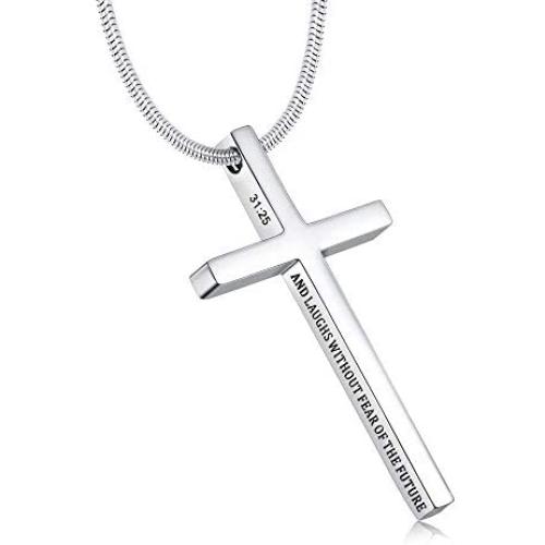 Jewenova Cross Pendant Necklace Engraved Quote Religious Necklace for Men Bible Verse Christian Jewelry