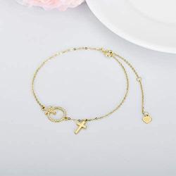 BEBEWO 10K 14K 18K Yellow Gold Cross Bracelet, Honey Bee Bracelet, Flower Bracelet, Gold Bracelet Jewelry for Women, 6.5''+1''+1''