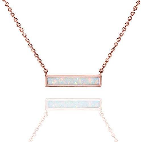 CiNily Thin Bar Necklace White Gold Plated Opal Pendant Necklace for Women Girls