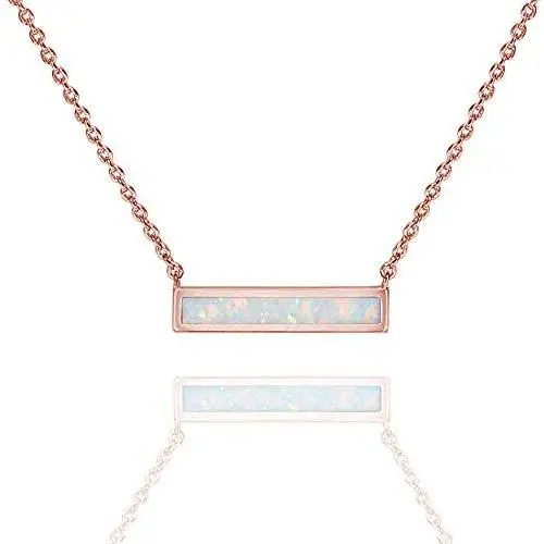 CiNily Thin Bar Necklace White Gold Plated Opal Pendant Necklace for Women Girls
