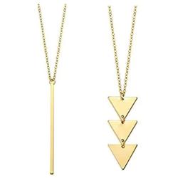 Defiro 2Pcs Y Layer Simple Bar Pendant Necklace Center Long Lariat Chain for Women Jewelry JAKIELAX