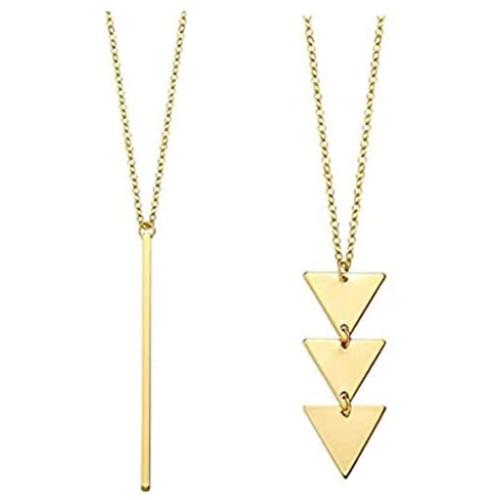Defiro 2Pcs Y Layer Simple Bar Pendant Necklace Center Long Lariat Chain for Women Jewelry JAKIELAX